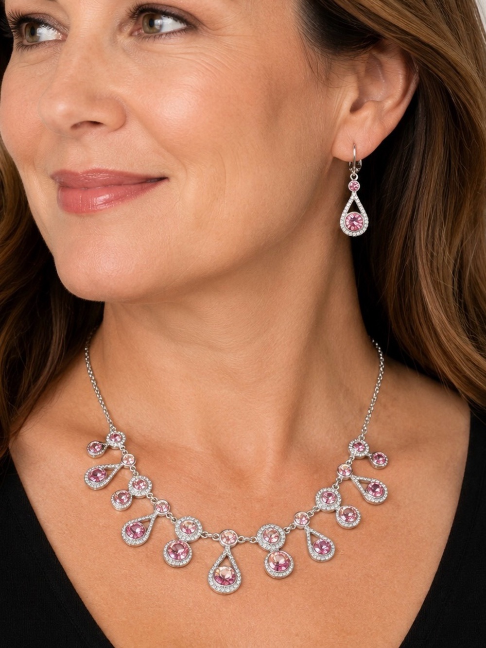 Monet Pink Crystal Teardrop Necklace and Dangle Earrings Set - Picture 9 of 9
